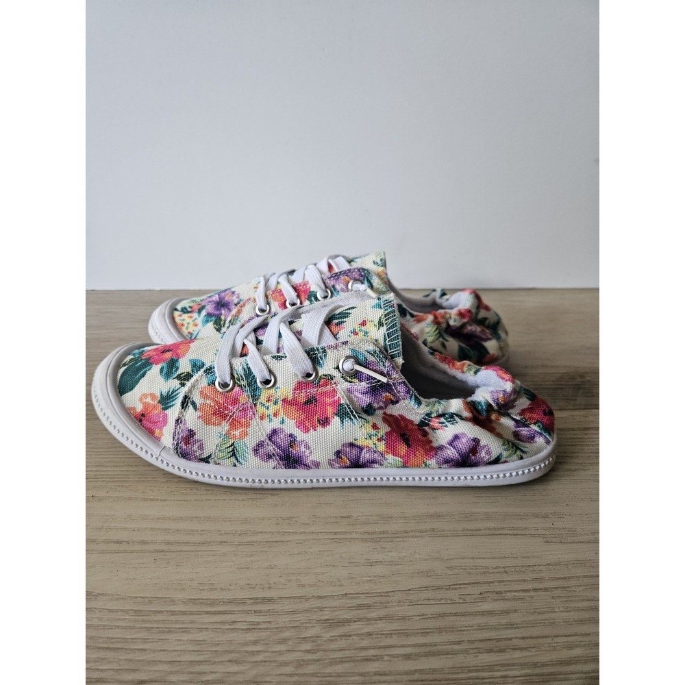 Blowfish Malibu Play W8 Floral Canvas Sneakers Slip On‎ Ruched Tropical Shoes